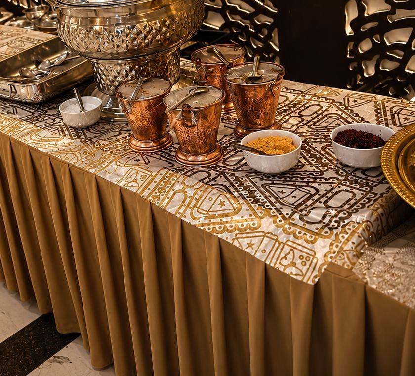 Condiments and copper service detail from a Delicacies buffet
