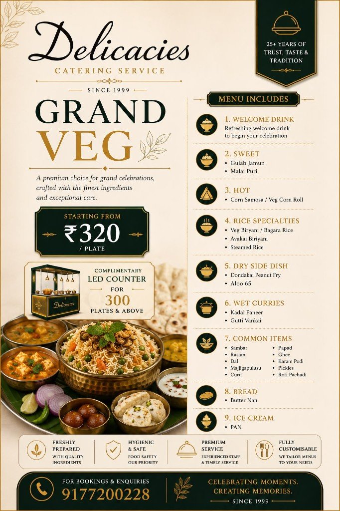 Grand Veg catering menu by Delicacies