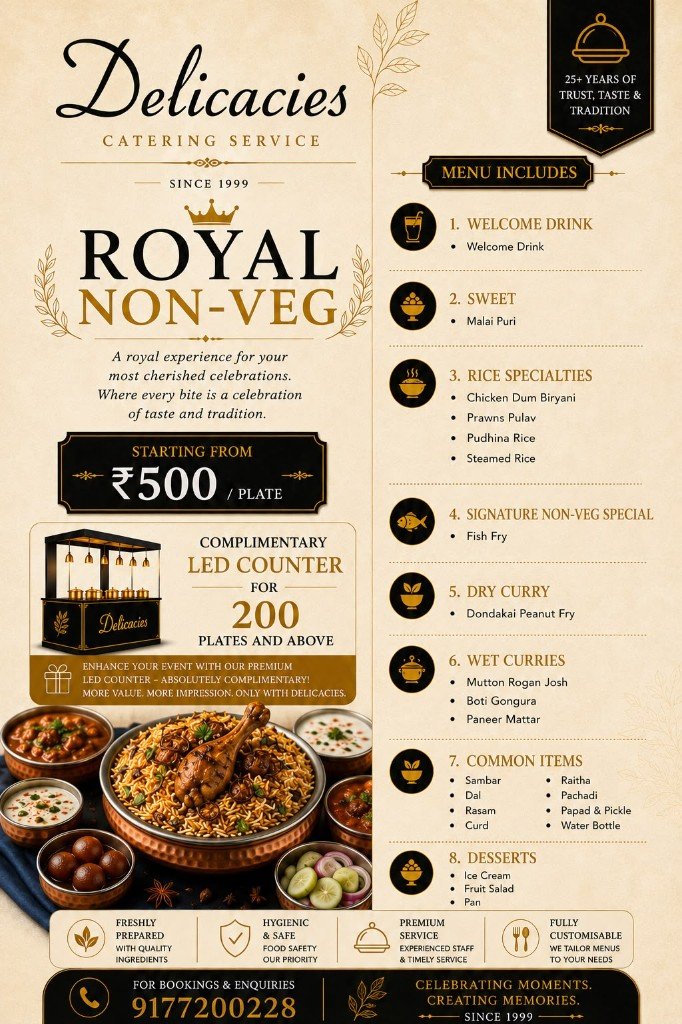 Royal Non-Veg catering menu by Delicacies